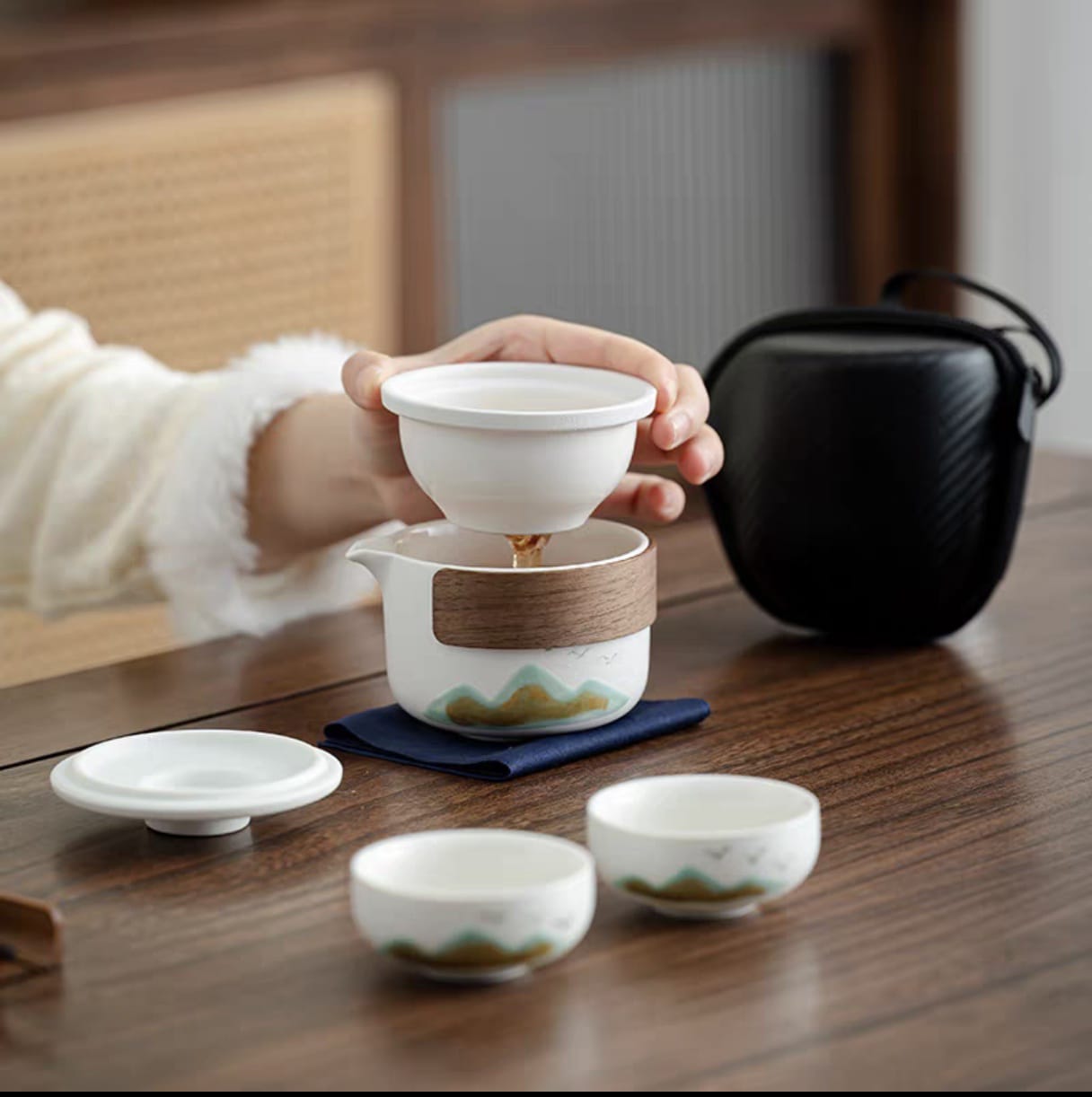 Mountain wood travel tea set for Gongfu tea 3